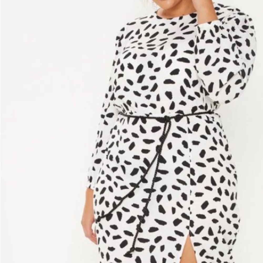Dalmation White & Black Print Long Sleeve Dress